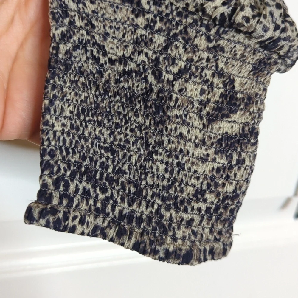 Free People Roma Crepe Blouse Snakeskin Print Gray Long Sleeve Ruffle XS